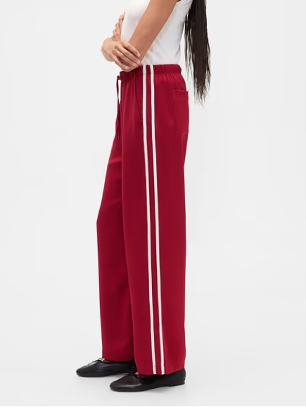 Viral GAP Women's Red Wide-Leg Track Pants with Side Stripes similar to DONNI M